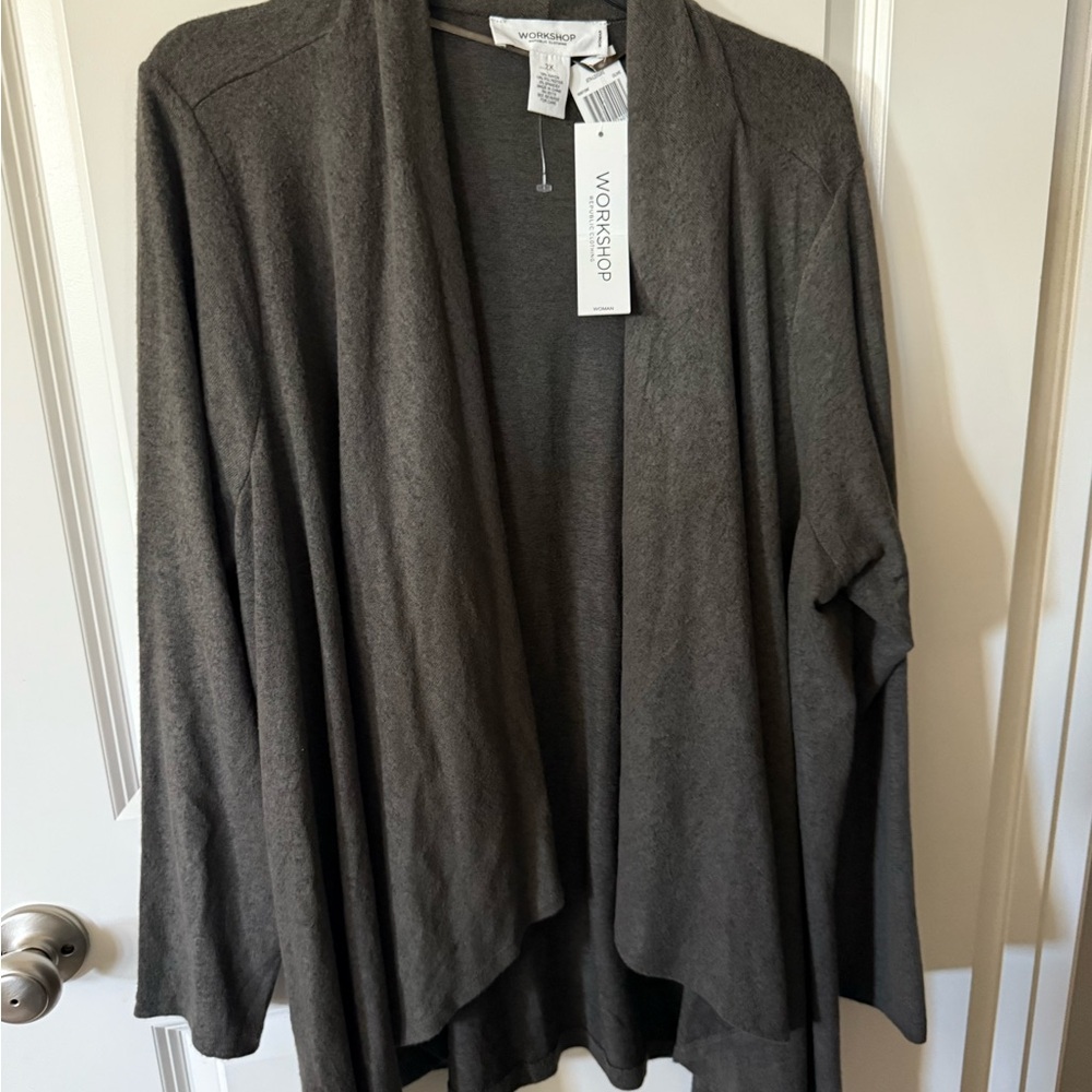 Workshop Republic Clothing Gray\Green Waterfall Cardigan Sweater